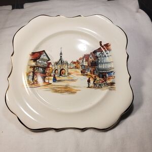 English Ware Landcaster & Sandland China Cake Plate "The Market Cross"